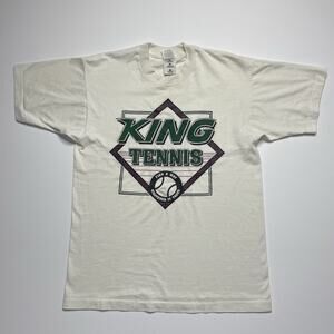 Vintage Tennis Shirt Men’s L Graphic King Tennis White Single Stitch 90s